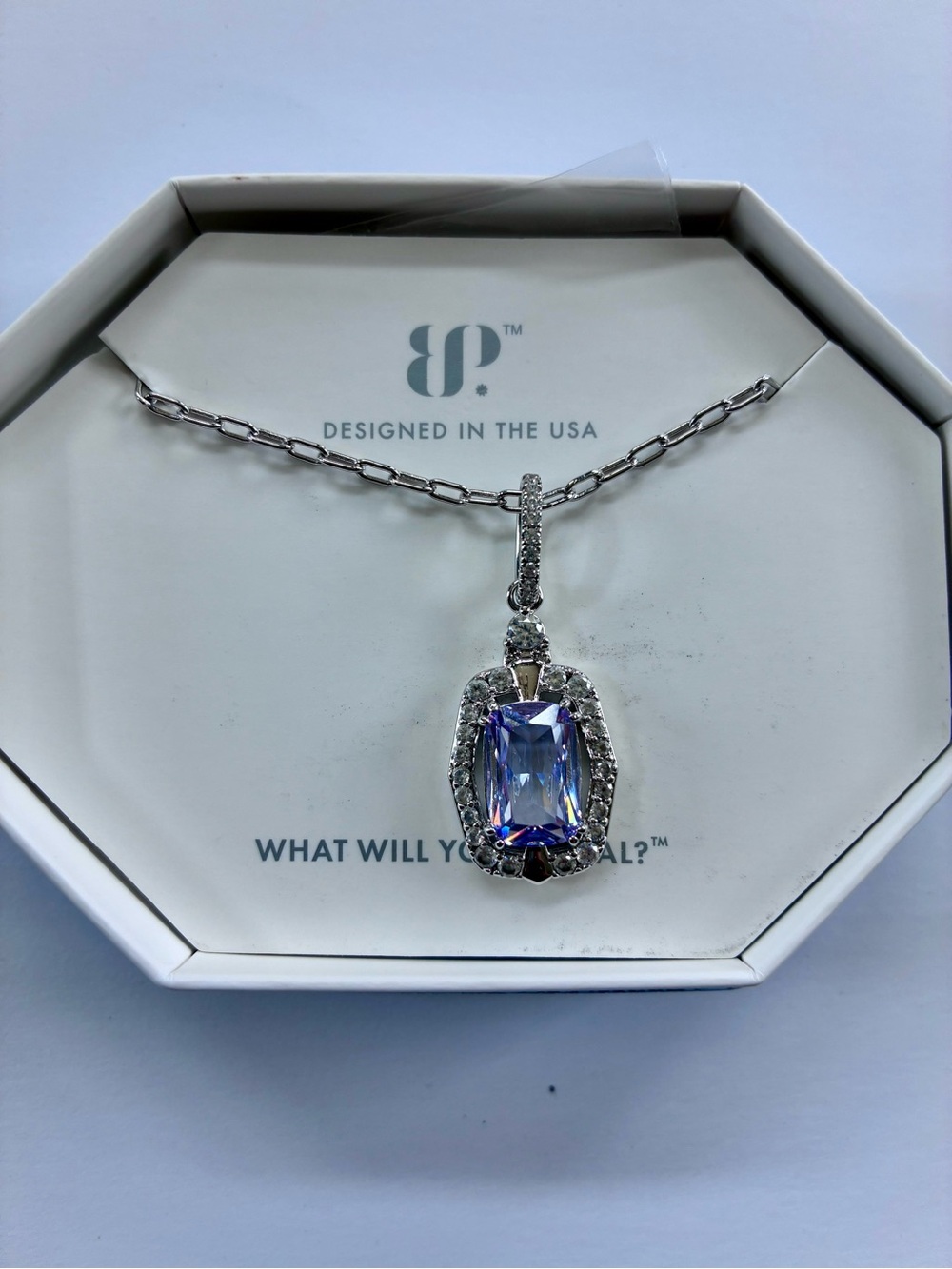Silver tone Necklace with Lavender Topaz Center Stone Pendant